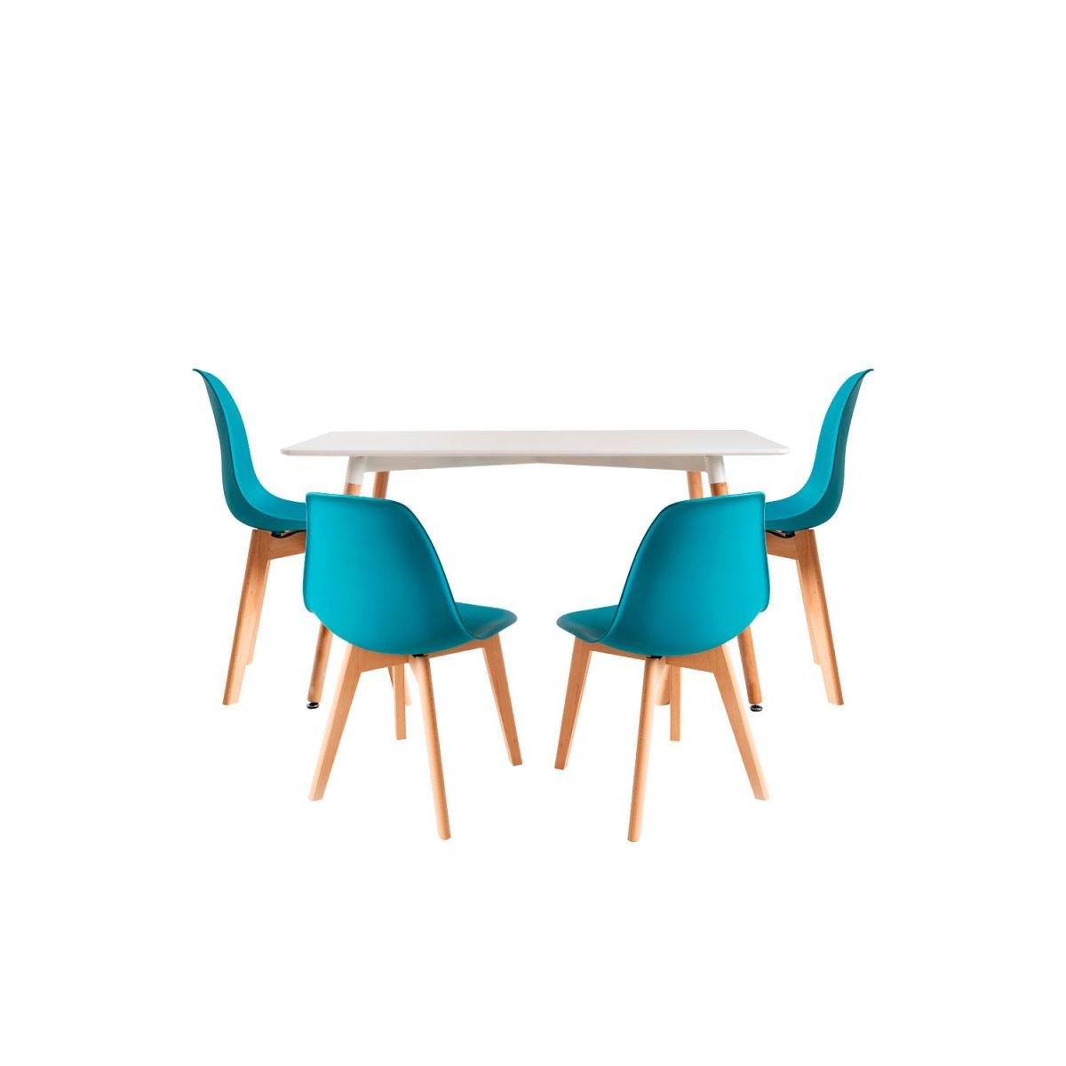 Regalos Miguel - Conjuntos de mesa y sillas - Conjunto Mesa Tower Rectangular 120 x 80 cm Blanca y Pack 4 Sillas Kelen - Verde azulado