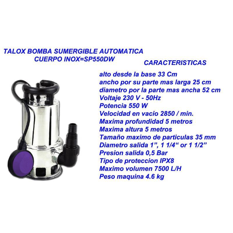 Talox bomba agua sumergible automatica cuerpo inox sp550dw