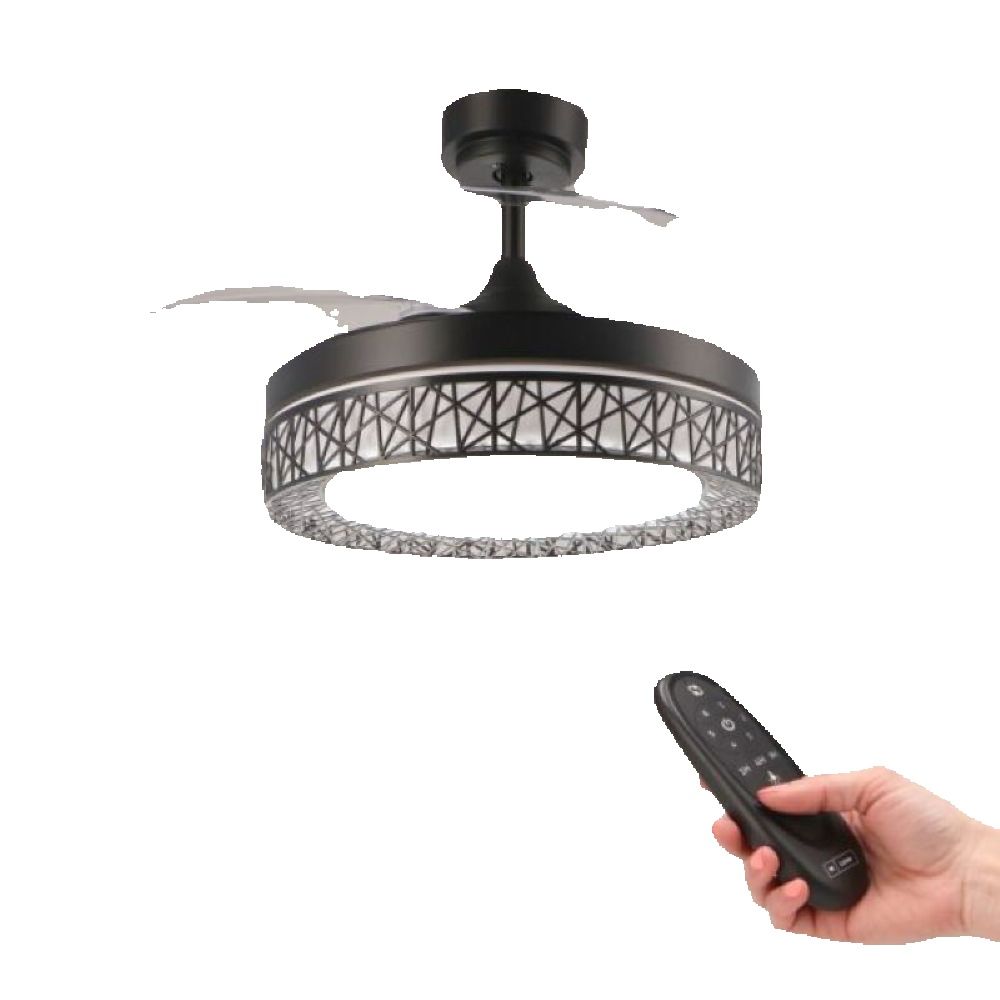 Ventilador de Techo Negro Aqua LEDME. Ventilador de techo silencioso de aspas retráctiles con iluminación elegante.