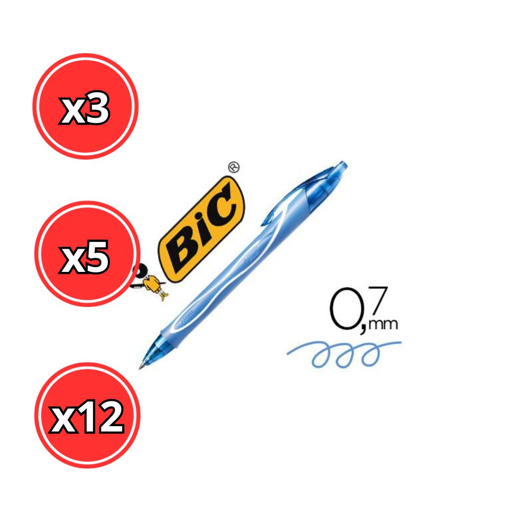 BOLIGRAFO BIC GEL-OCITY QUICK DRY 0.7 PACK DE 3, 5 Y 12 UNIDADES
