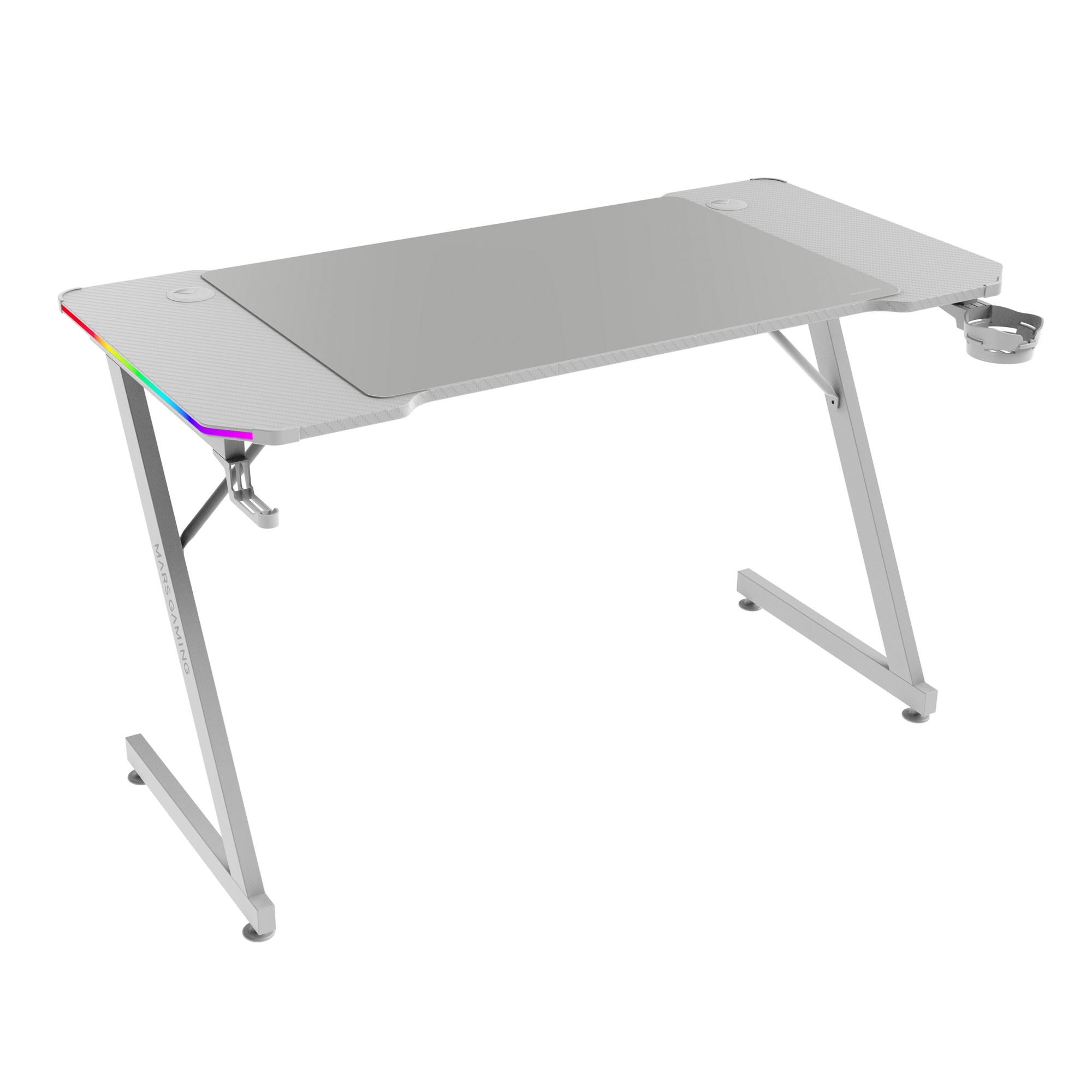 Mars Gaming MGD-X120RGB, Mesa Gaming Ergonómica, Iluminación ARGB con Mando, Fibra de Carbono, Alfombrilla XXL, Soporte Auriculares y Bebida, Gestión Cableado, Escritorio Gaming 120x60cm, Negro o Blanco