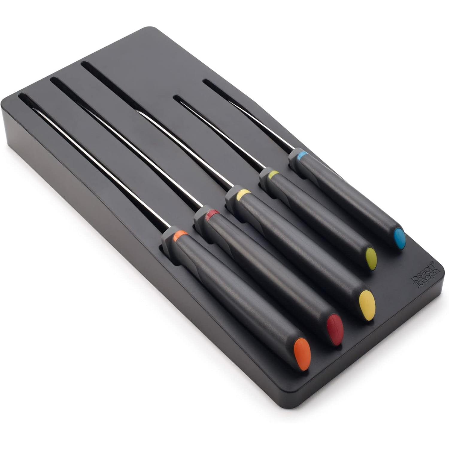 Juego de cuchillos multicolores Joseph Joseph Elevate Store 5 piezas con bandeja para cajón, ergonómicos.