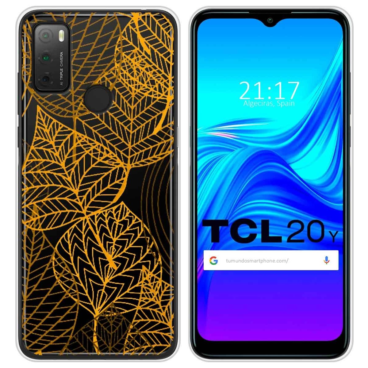 Funda Silicona Transparente para TCL 20Y diseño Hojas Dibujos
