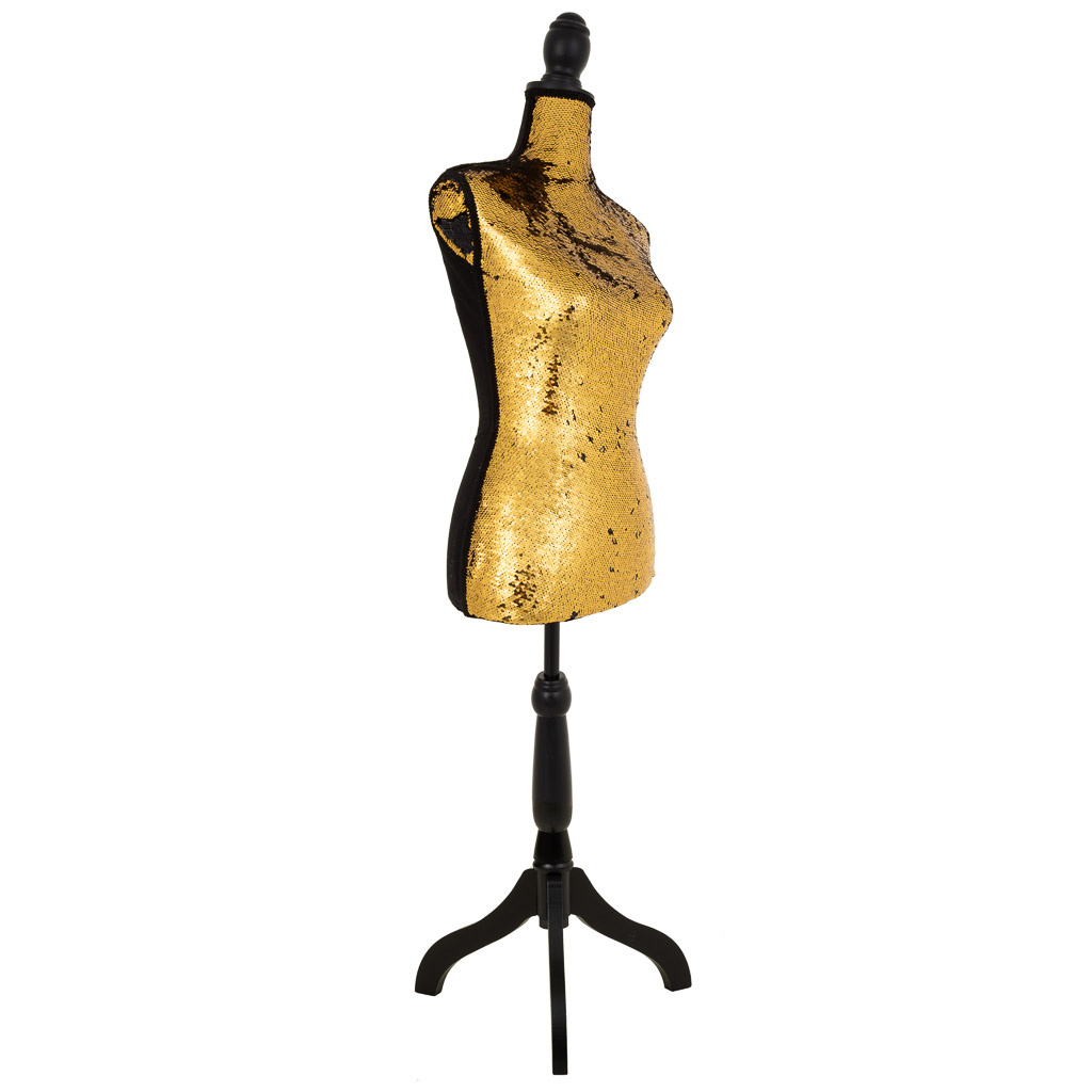 WANDERLUST DECO Maniquí de Madera y Espuma Forrado de Tela Dorado para Exhibir Ropa - Tamaño Humano
