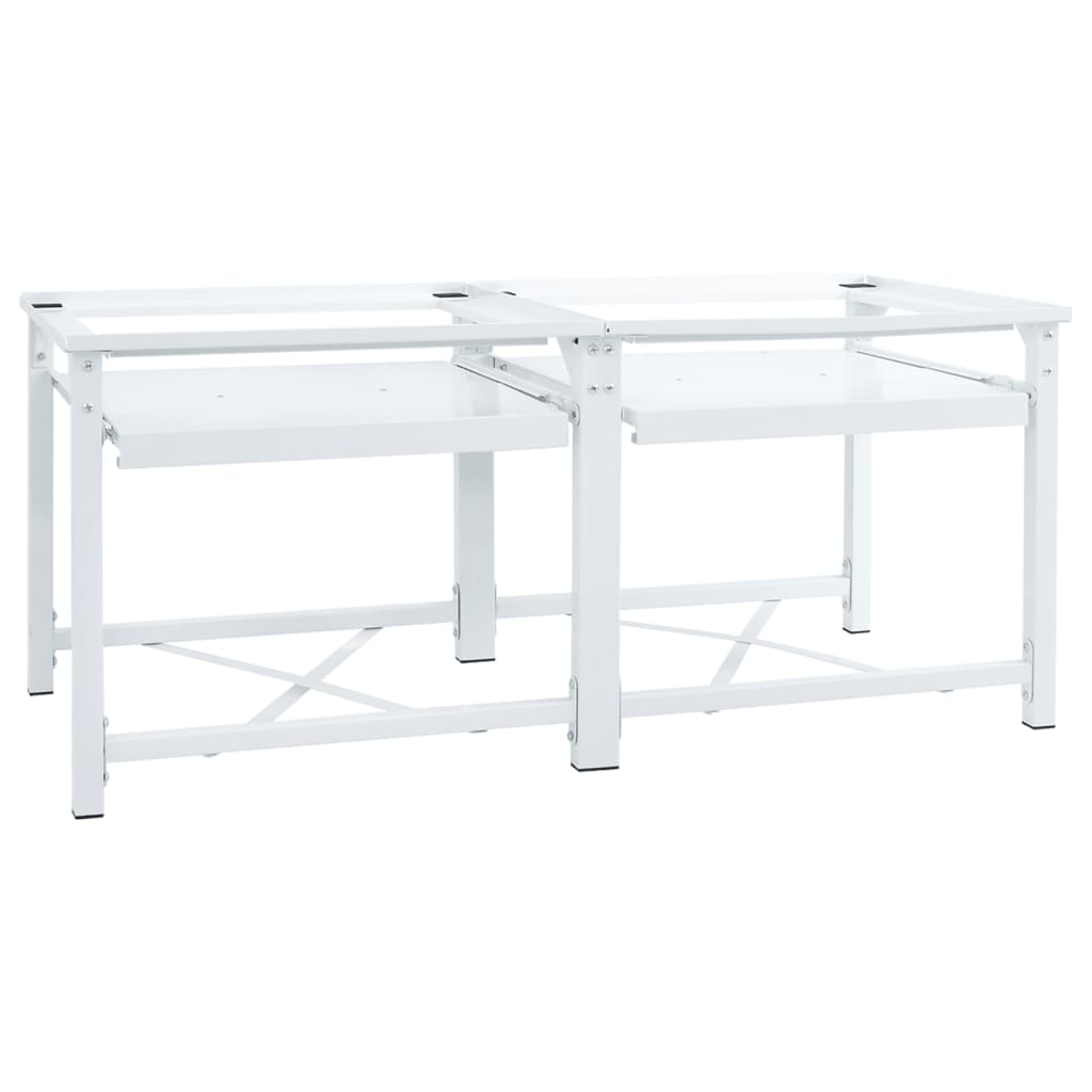 vidaXL Soporte pedestal doble lavadora con estantes extraíbles blanco en modelo with con 2 estantes/con 1 cajón | práctico organizador multiusos diseño compacto funcional
