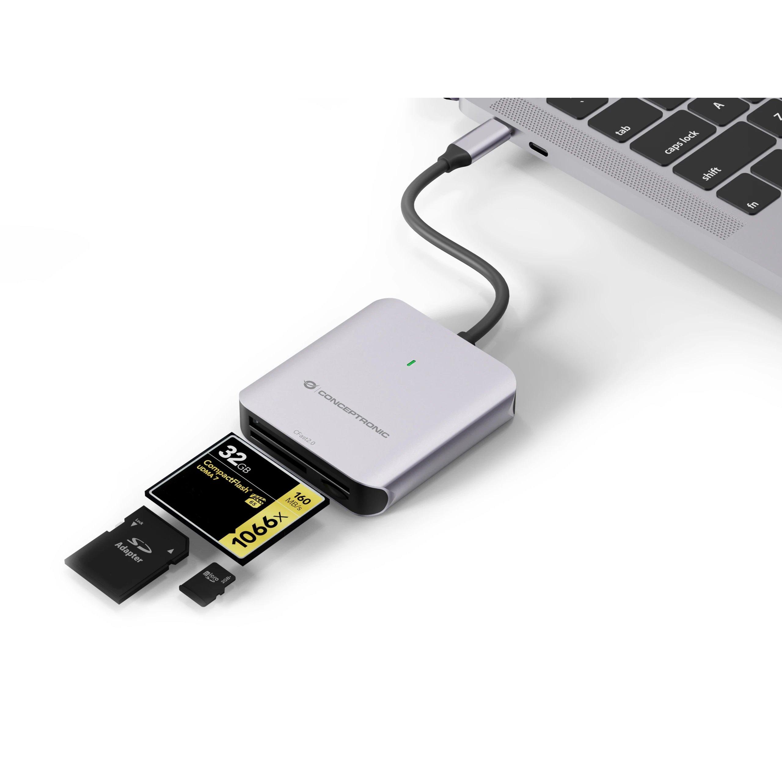 Multilector Tarjetas 3 ranuras CONCEPTRONIC BIAN09G  | SD 4.0, MicroSD (TF) 4.0, CFast 2.0, MicroSDXC, SD, SDHC, SDXC