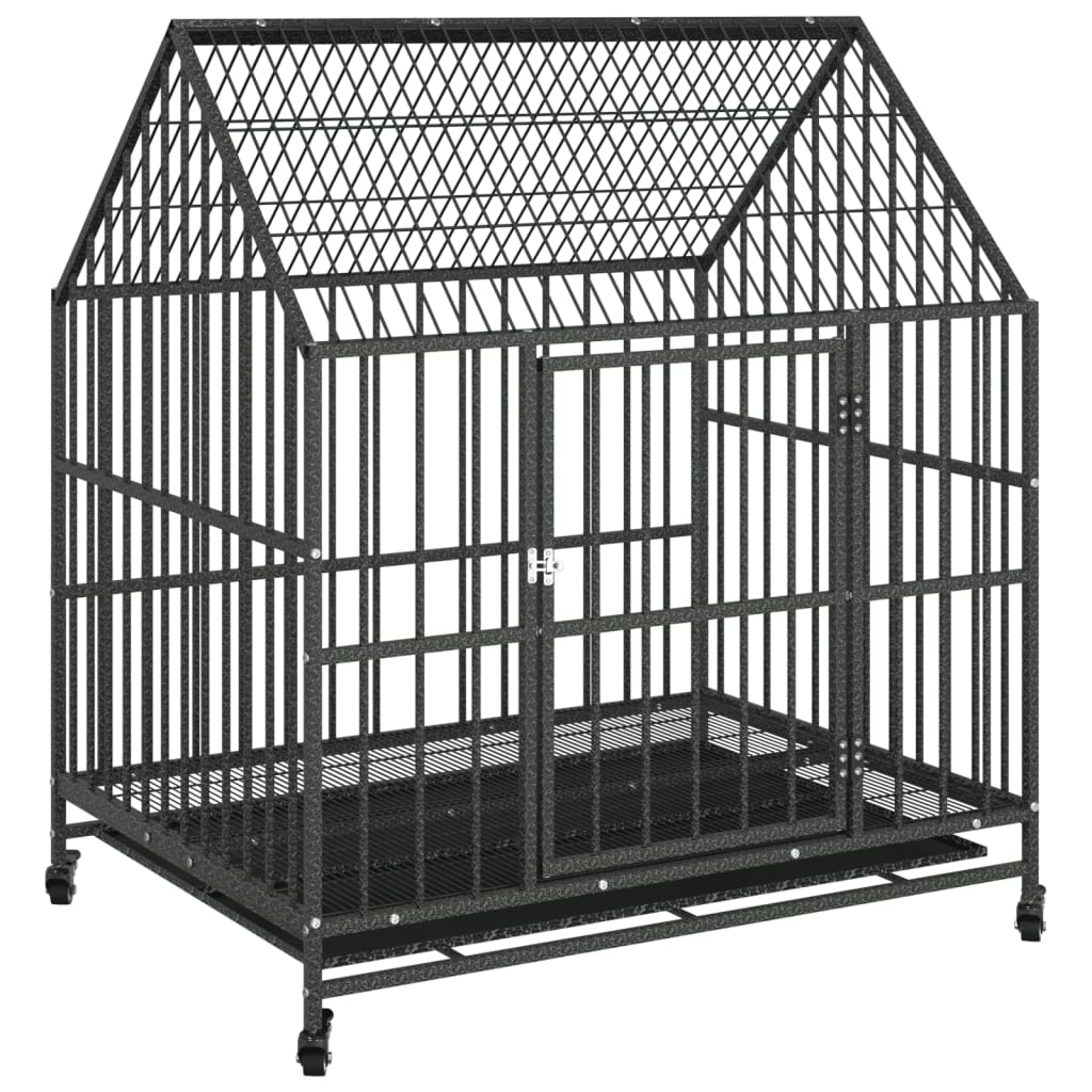 vidaXL Jaula para perros con ruedas acero galvanizado negro