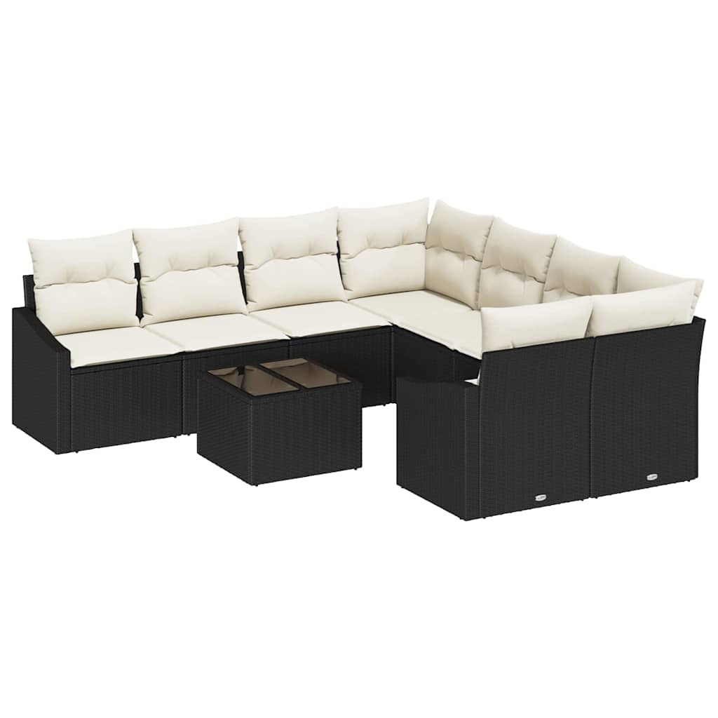 vidaXL Juego de Sofá con cojín 9 pcs Negro y crema ratán sintético