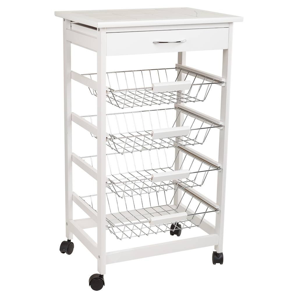 Wonderlust Deco - Carro de cocina de madera 47 x 37 x 82h cm Blanco 47x37x82 cm
