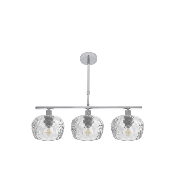 Lampara estela 3xe14 cromo regx55x13 cm c/tulipas cristal tallado transparente