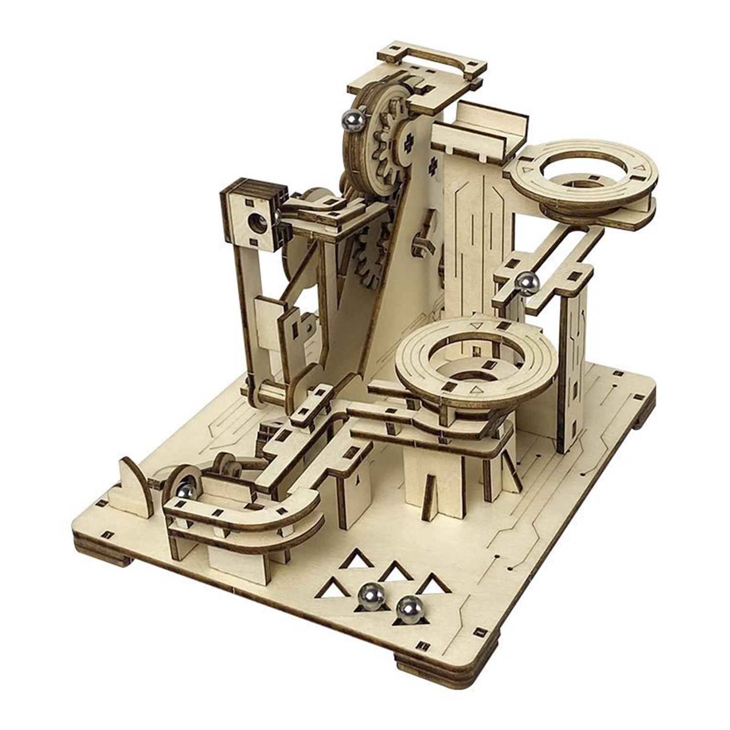 DAM. Maqueta de Madera 3D, con movimiento mecánico diseño de Bolas de Piedra en Espiral. 153 piezas. 16x16x13cm.