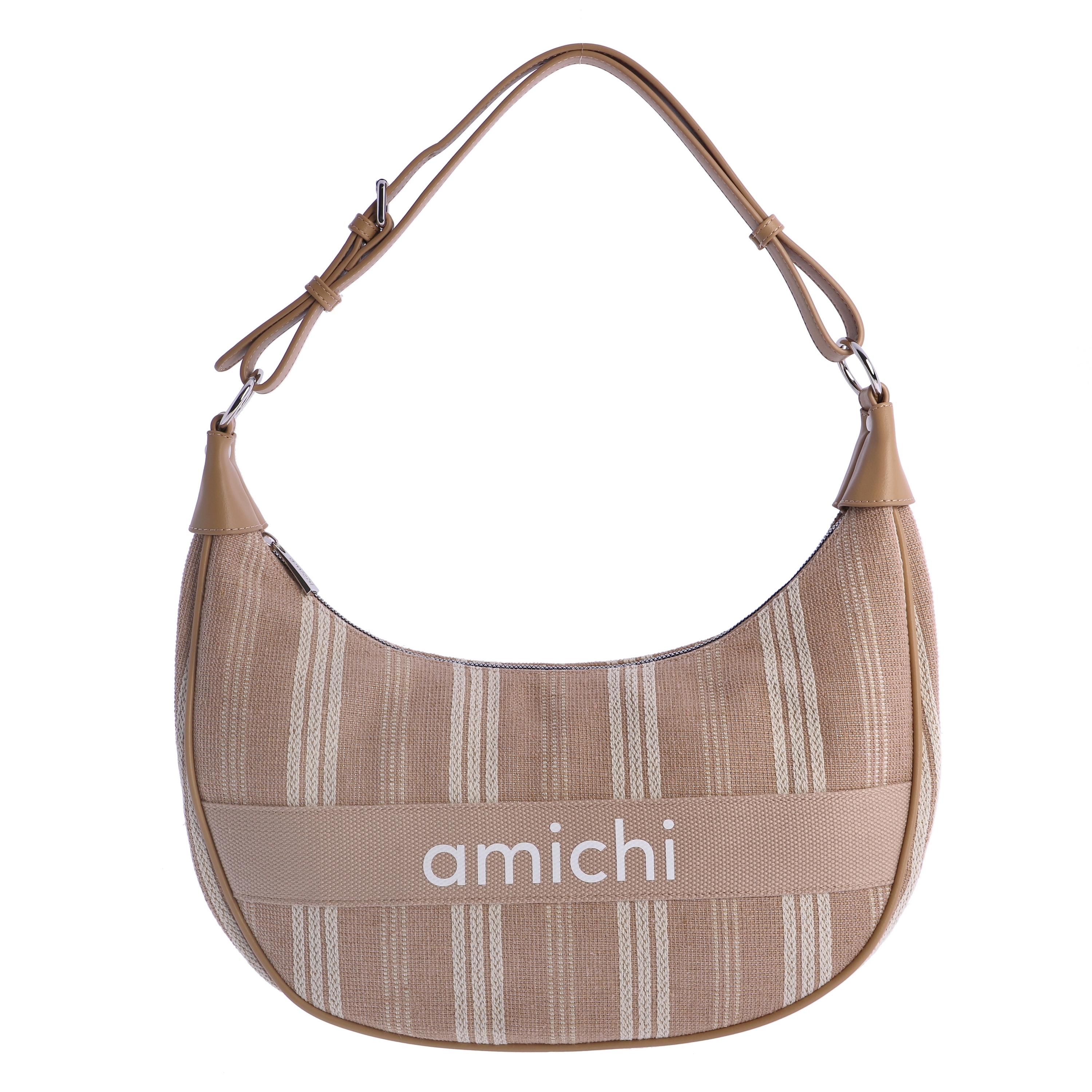 Bolso de hombro para mujer AMICHI Peleas de materiales naturales con cremallera.