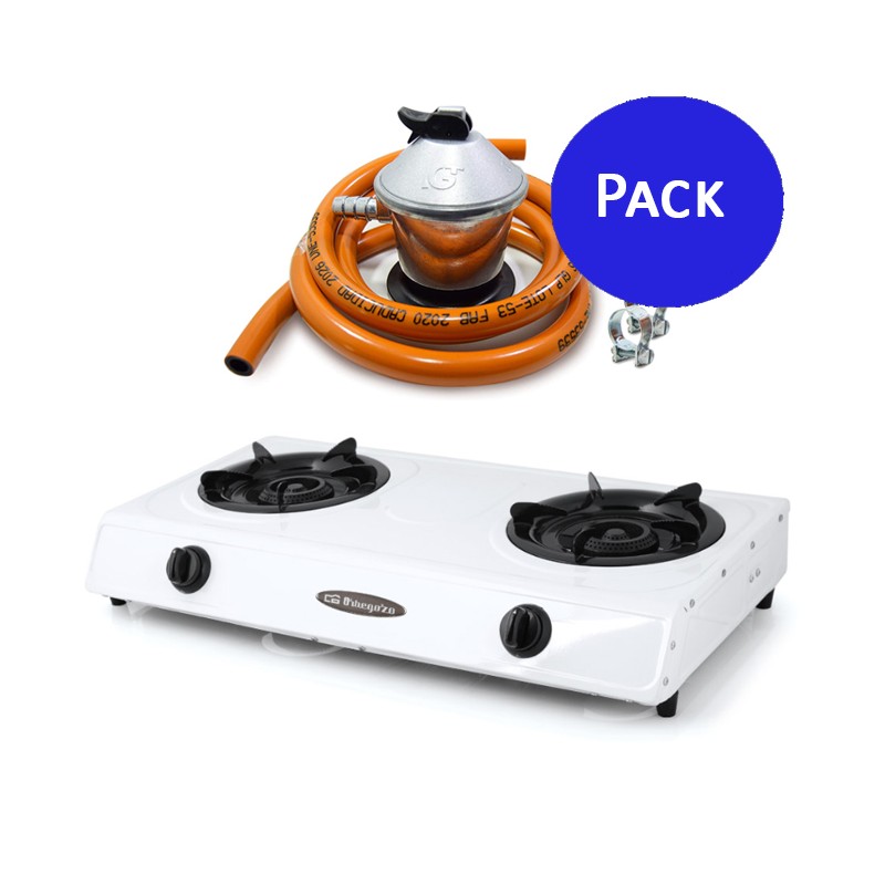 SUINGA Hornillo Gas Butano 2 Quemadores Orbegozo | Hornillo Camping Gas para Exterior | Butano y Propano | Regalo Regulador Gas