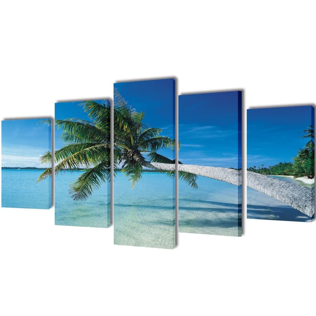 vidaXL Set decorativo de lienzos para pared playa con palmera 200 x 100 cm