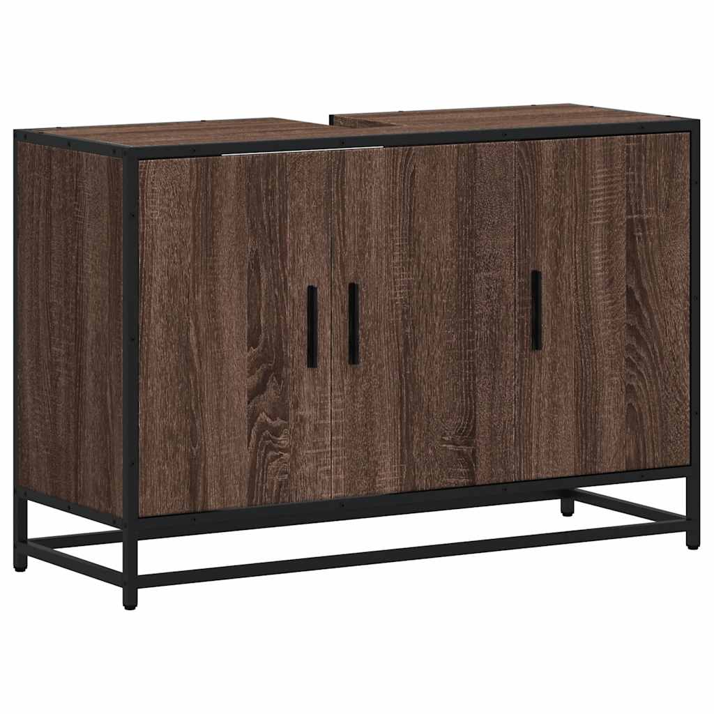 vidaXL Armario lavabo baño madera ingeniería 90x33x60 cm en color Roble ahumado/Marrón roble/Gris sonoma y más | almacenamiento funcional diseño moderno para baño dormitorio sala