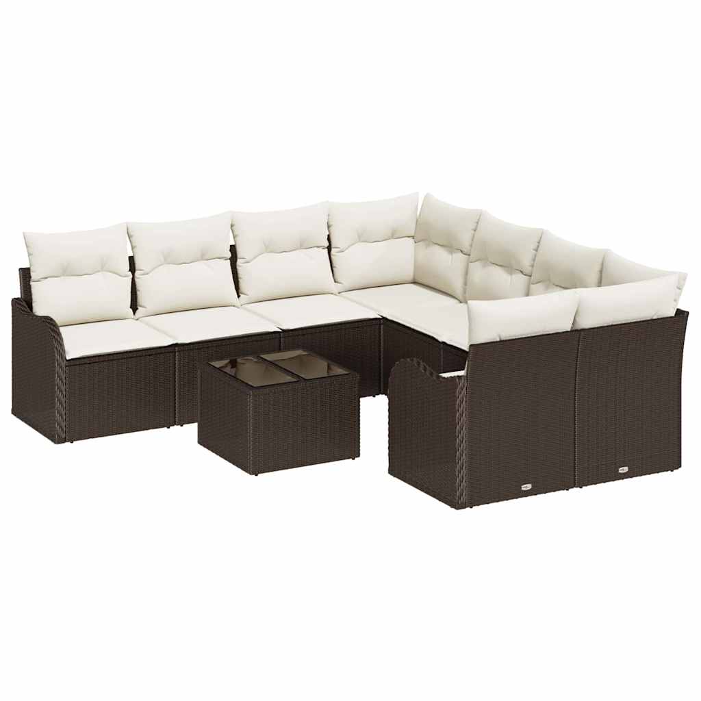 vidaXL Conjunto de sofá de jardín Manual 9 pcs Marrón ratán sintético