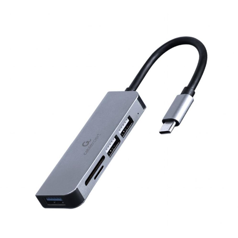 Gembird Hub USB Tipo-C de 3 Puertos con Lector de Tarjetas y USB 3.1 y 2.0