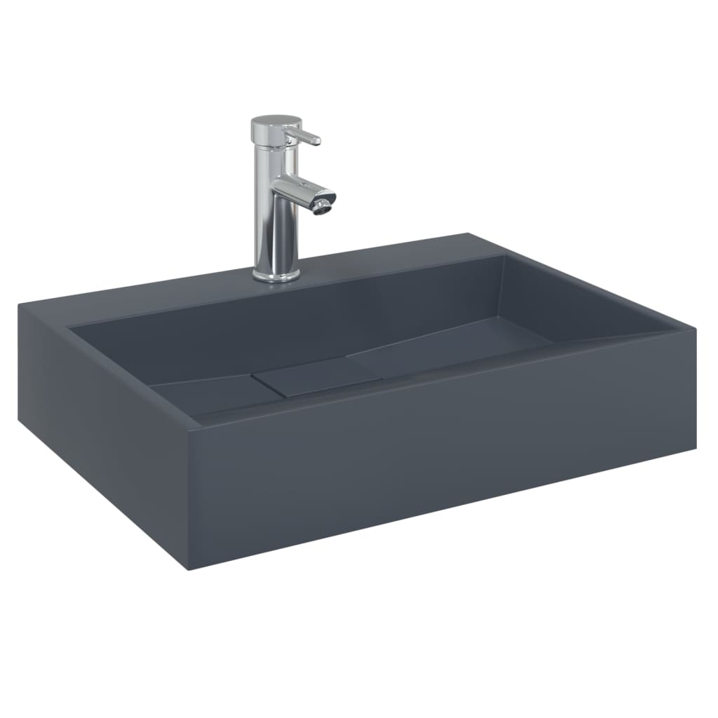 vidaXL Lavabo de fundición de mineral/mármol 50x38x13 cm Color Antracita,  Negro, y mas