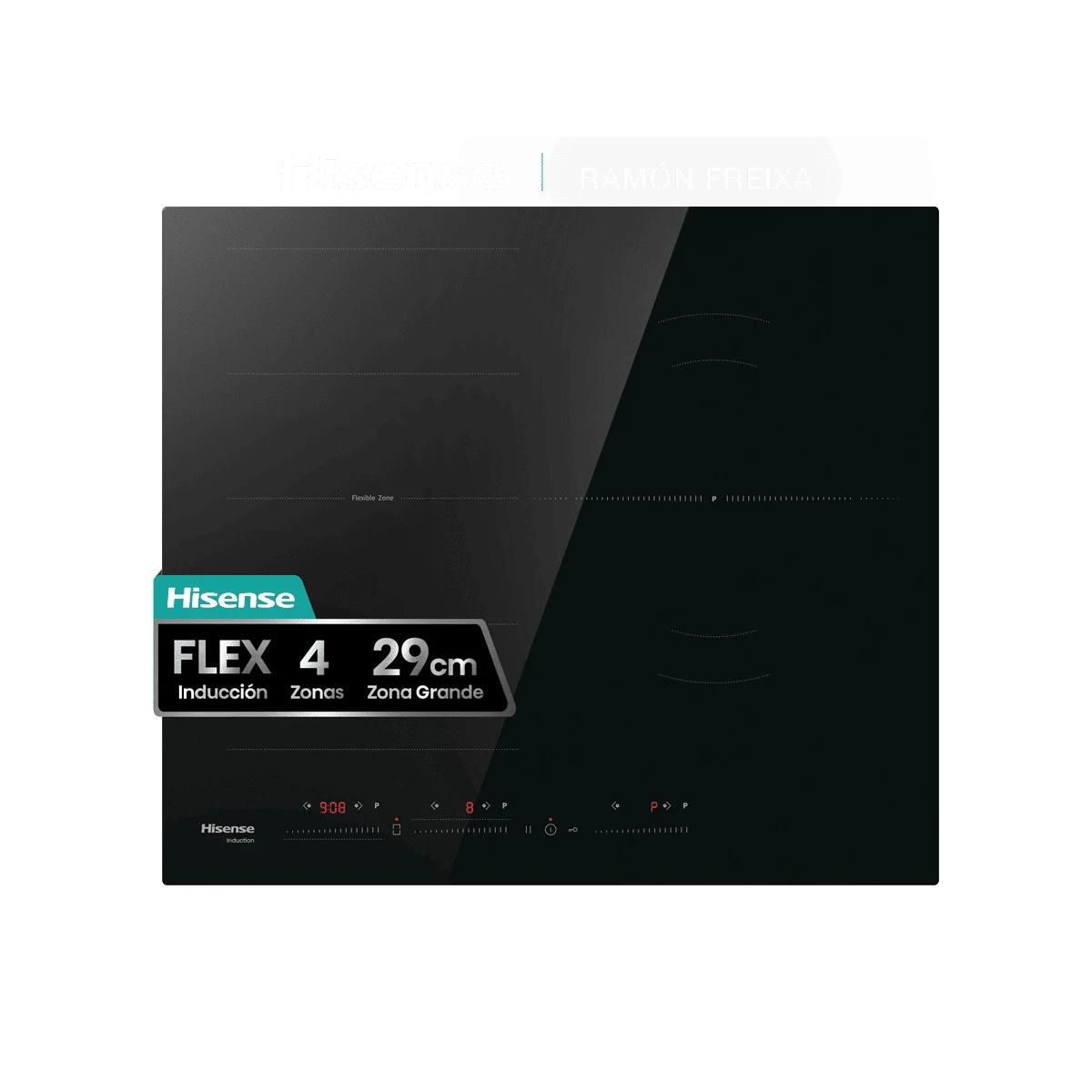 Placa de Inducción Flex Combinada 59cm HISENSE HI6352BSCE  | 3 Zonas, Fuego 29cm, 7400W, Negro