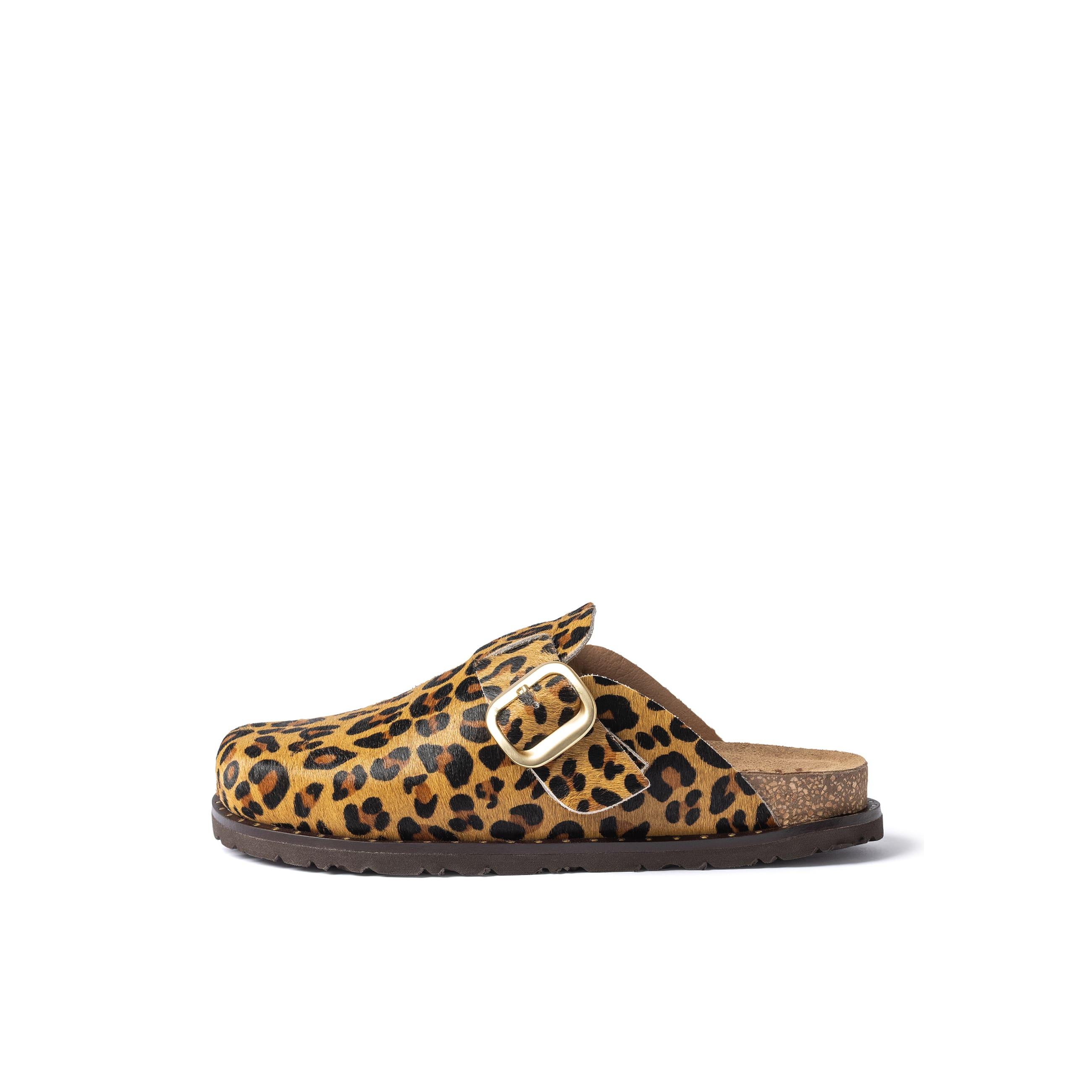 YOKONO Zueco plano BOLUS-599 LEOPARDO | Zapatos mujer Primavera-Verano | Piel vacuna  Leopardo | 3 CM