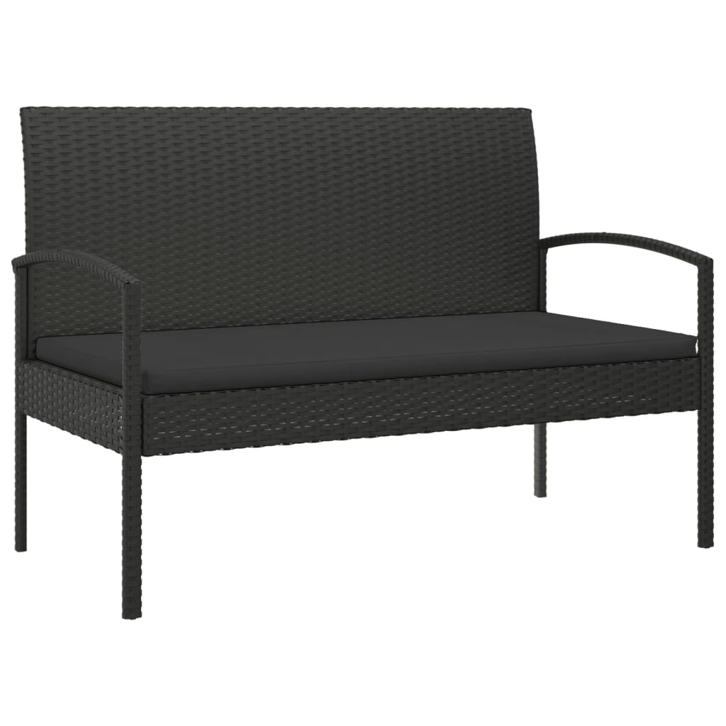 vidaXL Banco de jardín con cojín ratán sintético negro 105 cm