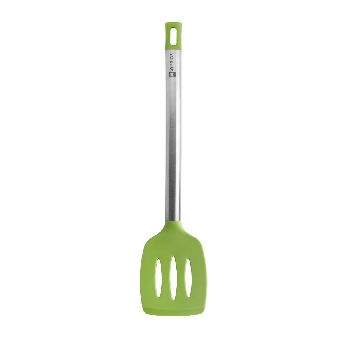 Bra - Espátula de Cocina Prior, 36.5 cm, Acero Inoxidable y Silicona Verde, Apto Lavavajillas, Utensilio Cocina, Escurrir y Servir