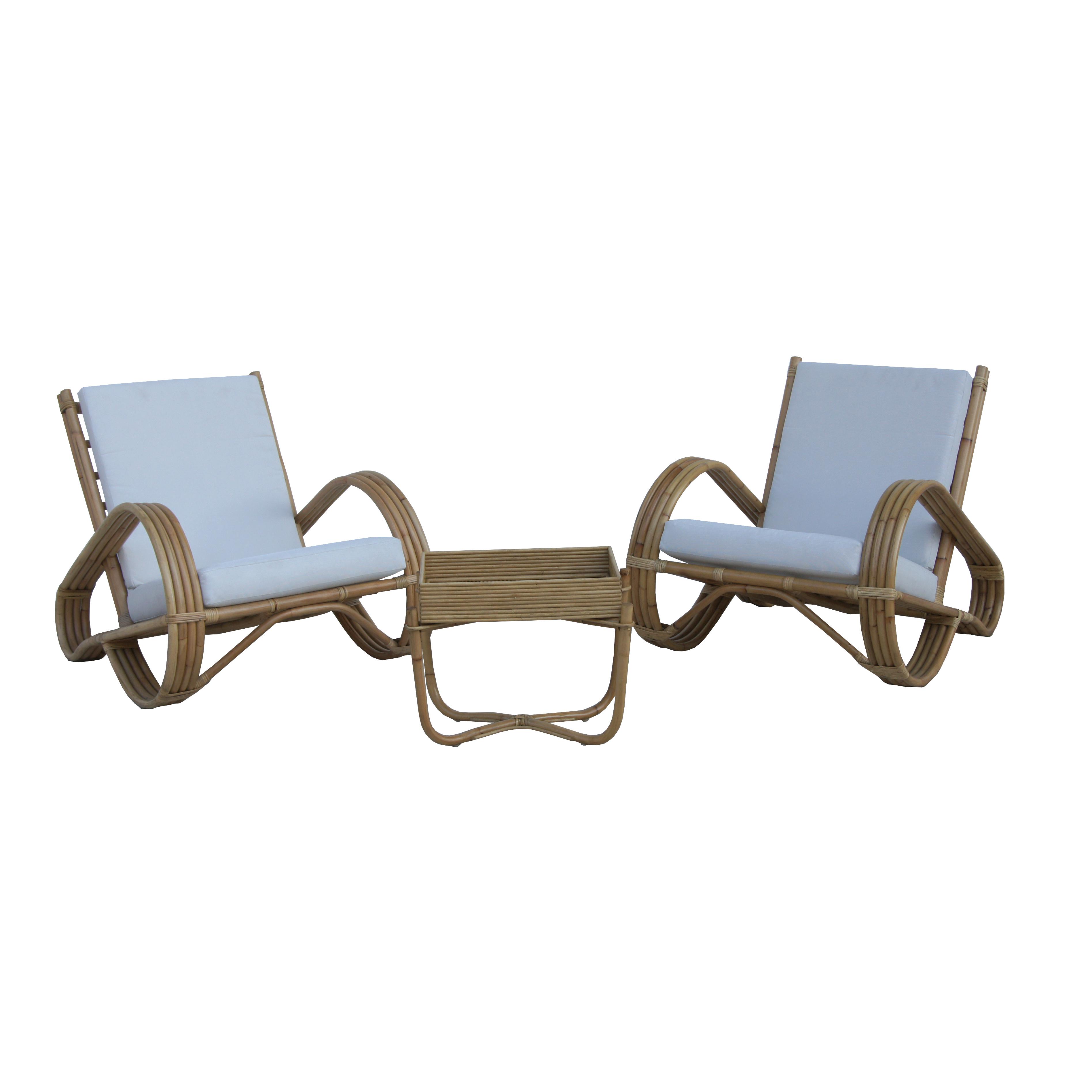 Chillvert Conjunto de Butacas en Ratán Natural y Mesa de Centro para Jardín y Terraza Parma 68x83x68 Cm