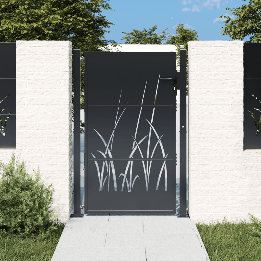 vidaXL Puerta de jardín acero gris antracita diseño hierba Dimensiones 105 x 80 cm,  105 x 105 cm,  105 x 130 cm y mas