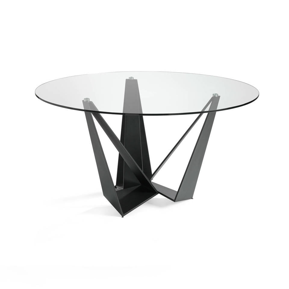 ANGEL CERDÁ 1045.01 Mesa comedor redonda cristal , Negro  Cristal , Acero Negro , Ø150 x 75 cm.