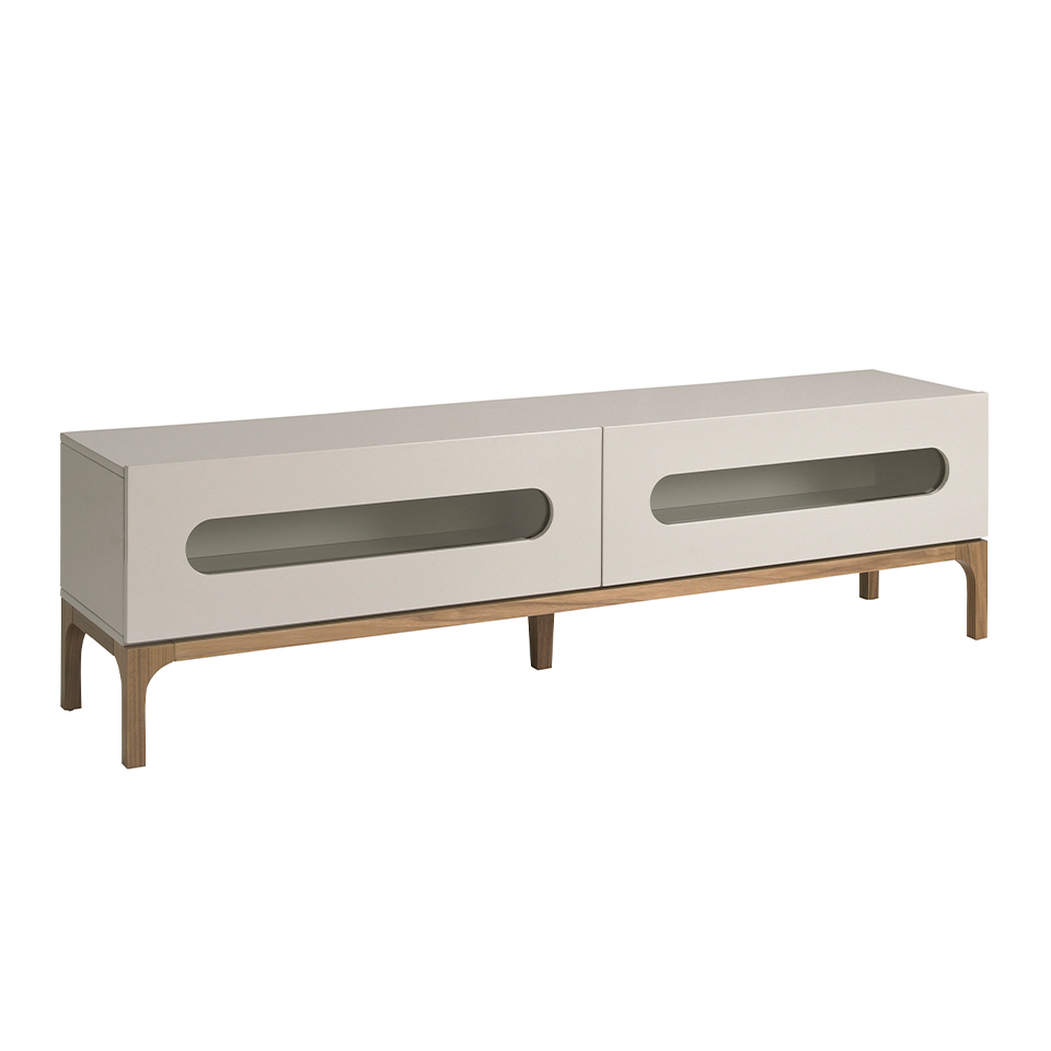 ANGEL CERDÁ 3241C Aparador madera gris y nogal con iluminación interior , Gris , madera MDF gris , 180 x 41 x 75