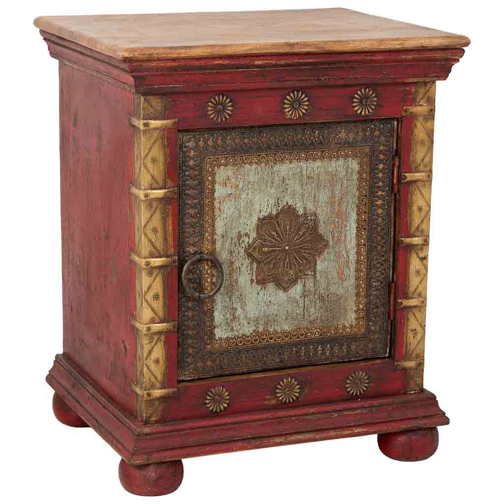 Wonderlust Deco - Mesita de noche de madera roja 50x40x59 Rojo 50x40x59h cm