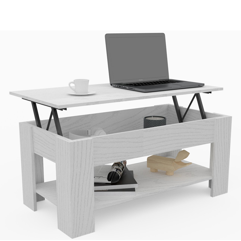Dormidan - MESA DE CENTRO ELEVABLE CON BALDA MC5, Comedor o Auxiliar, Mayor Grosor y Estabilidad.