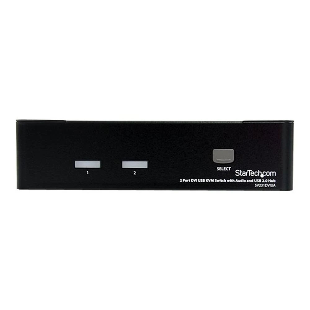 StarTech - Conmutador KVM SV231DVIUA de 2 puertos para control centralizado de equipos, con hub USB 2.0 integrado, salida DVI y soporte HDCP, color negro