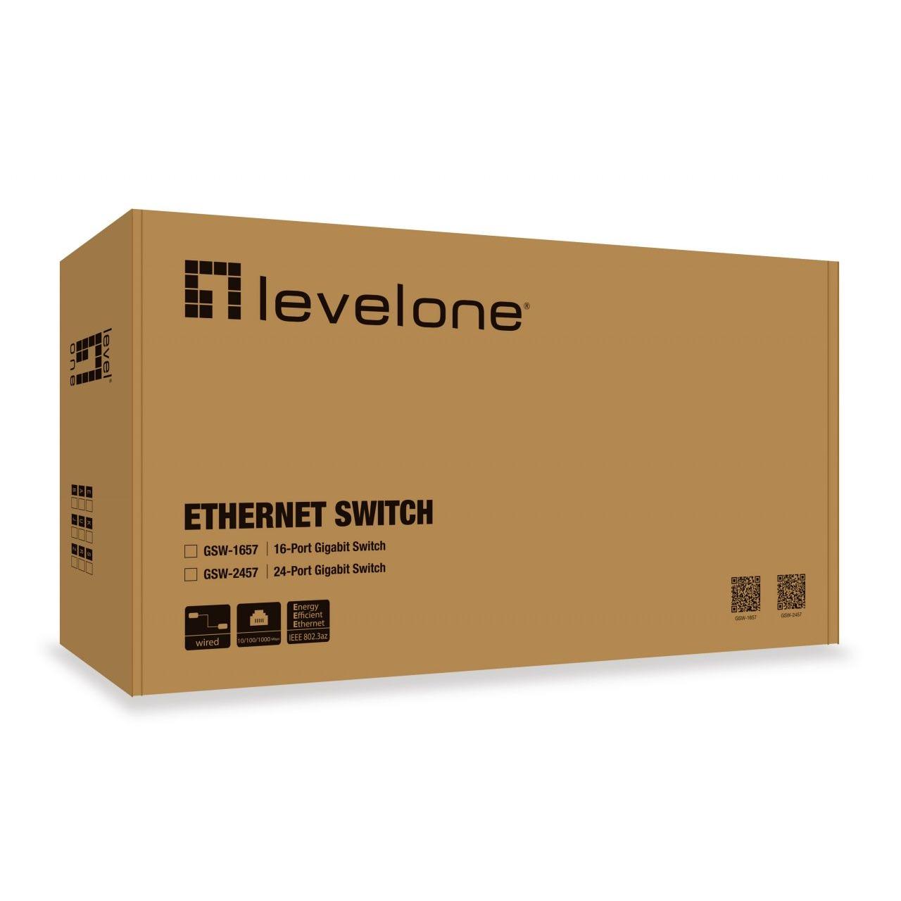 HUB SWITCH PUERTOS 24 PUERTOS GIGABIT ETHERNET LEVELONE GSW-2457  | PUERTOS 10/100/1000 MBPS, NEGRO