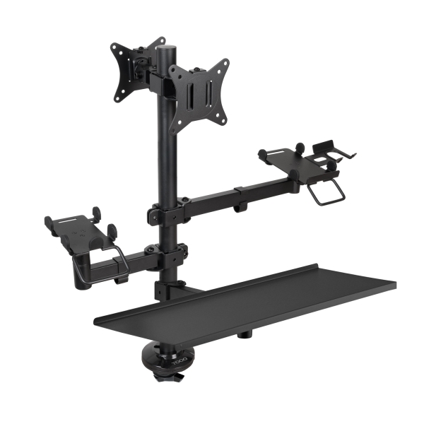 Tooq soporte de mesa para 2 monitores de 17”-32” + soportes para impresora tpv, lector de codigos, datafono + bandeja para teclado y raton - gestion de cables - peso max 9kg x brazo - vesa 100x100mm