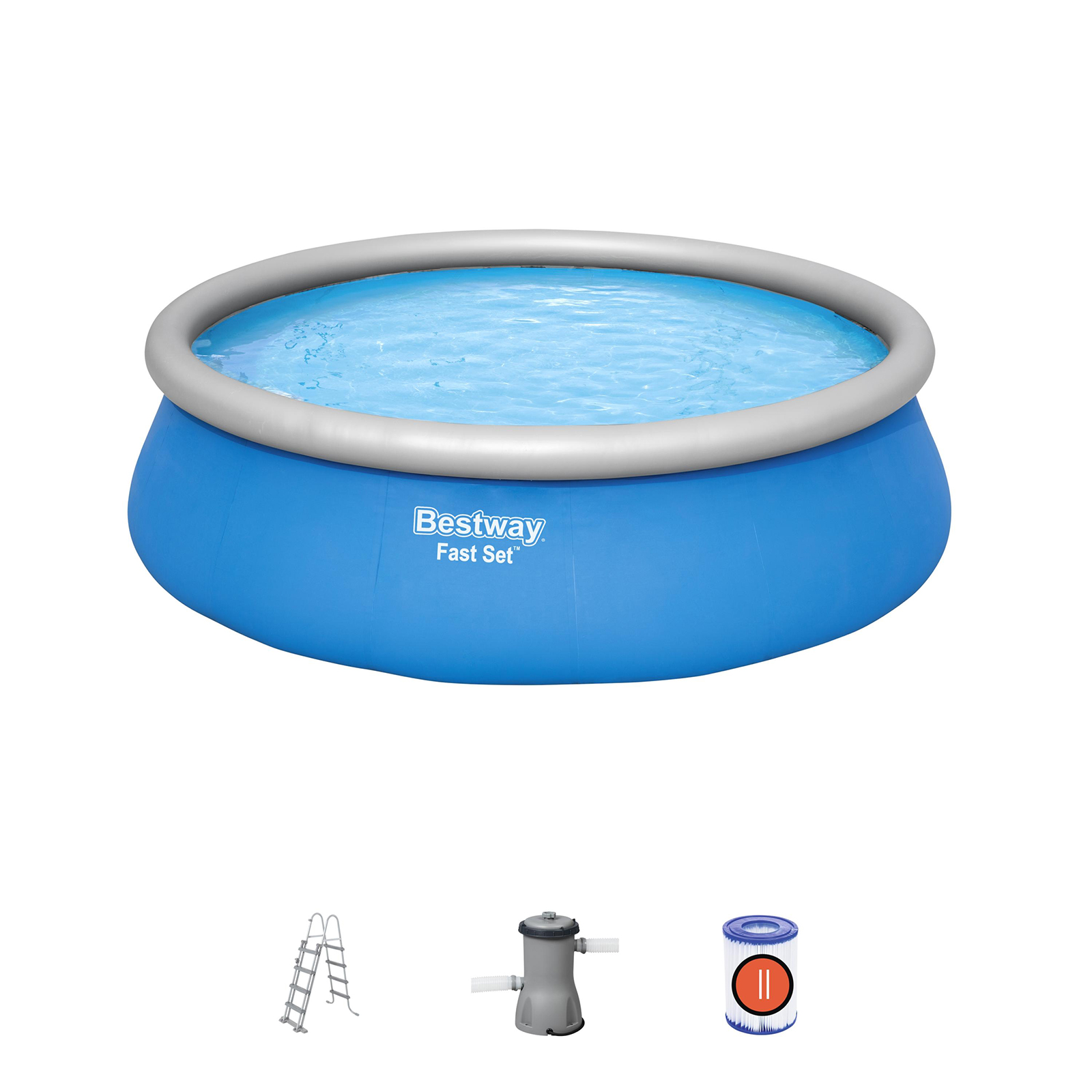 Bestway Piscina Hinchable Fast Set Bestway 457x122 cm con Depuradora Cartucho 3.028 L/H y Escalera
