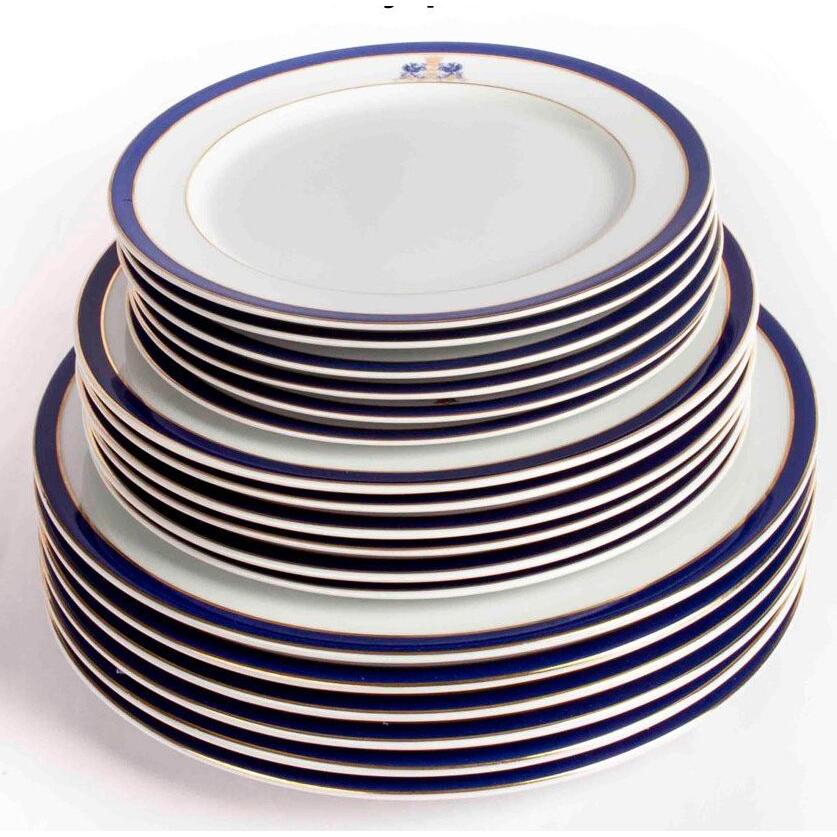 Crc Juego de Porcelana Blanca con Azul Cobalto y Filo de Oro para 6 Personas | Duisburg - Elegante Diseño