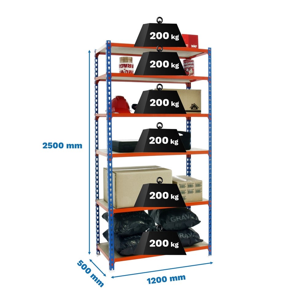 Estantería SIMONRACK MADERCLICK MEGAPLUS 6/500 2500 AZUL/MADERA 2500x1200x500