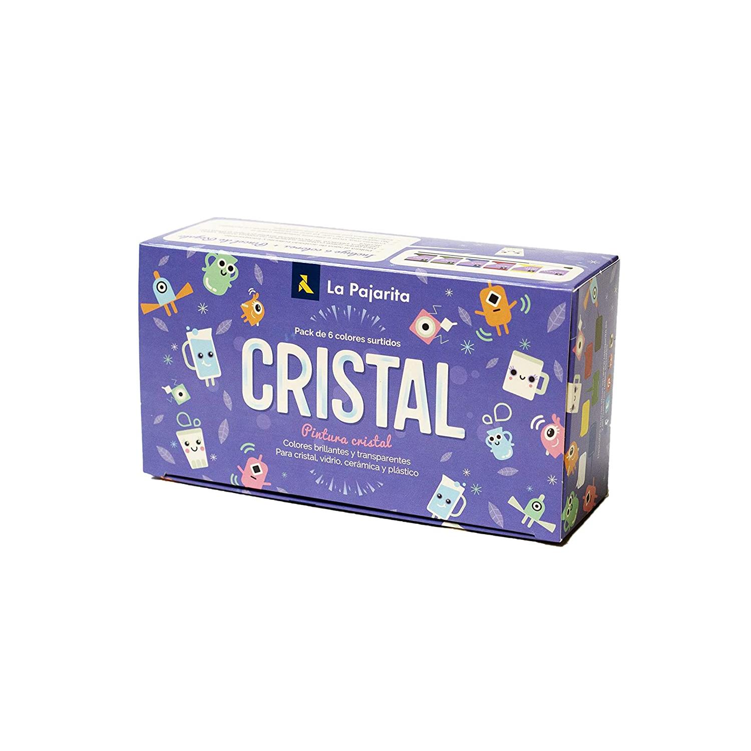 Kit pintura para cristal + pincel 6 colores surtidos la pajarita