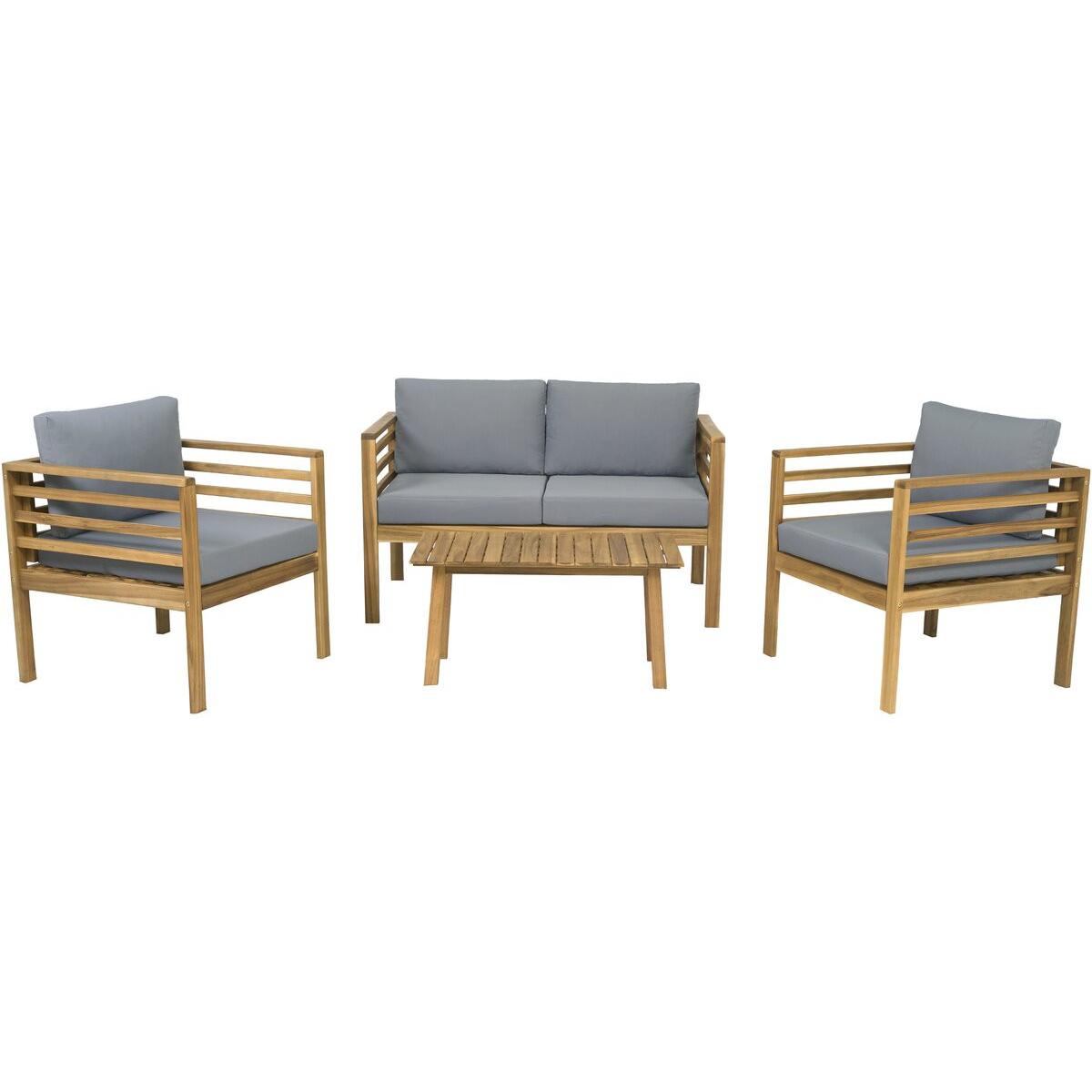 Habitat y Jardin - Conjunto de muebles de jardín de madera con cojines "Beckham" - 4 plazas - Gris