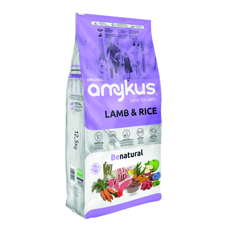 Amykus Original Lamb & Rice - Pienso para Perros Adultos - Cordero y Arroz, Digestión Suave y Nutritiva