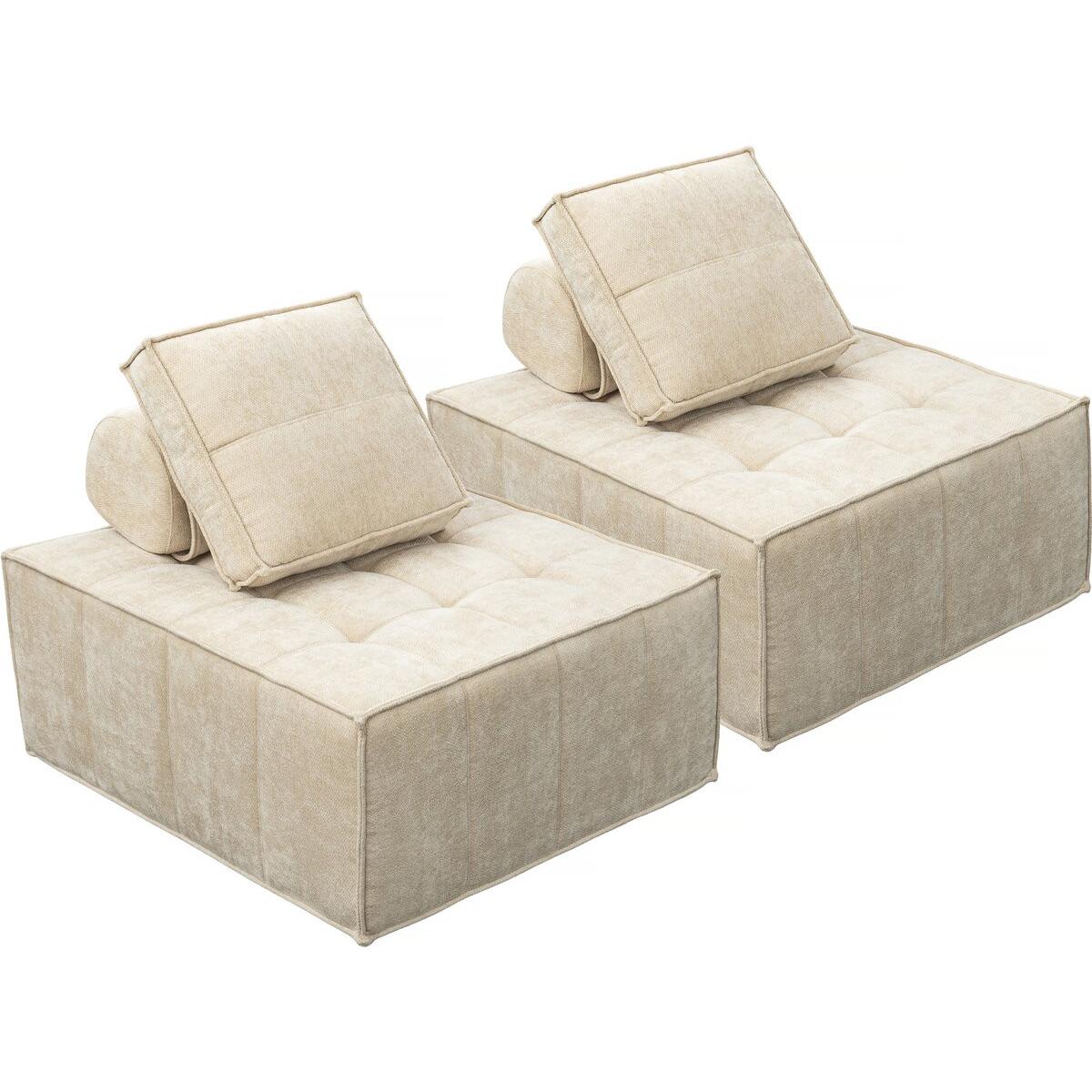 Habitat y Jardin - Conjunto de 2 sillones modulares tipo sofá en tela texturizada "Velluto" - Beige