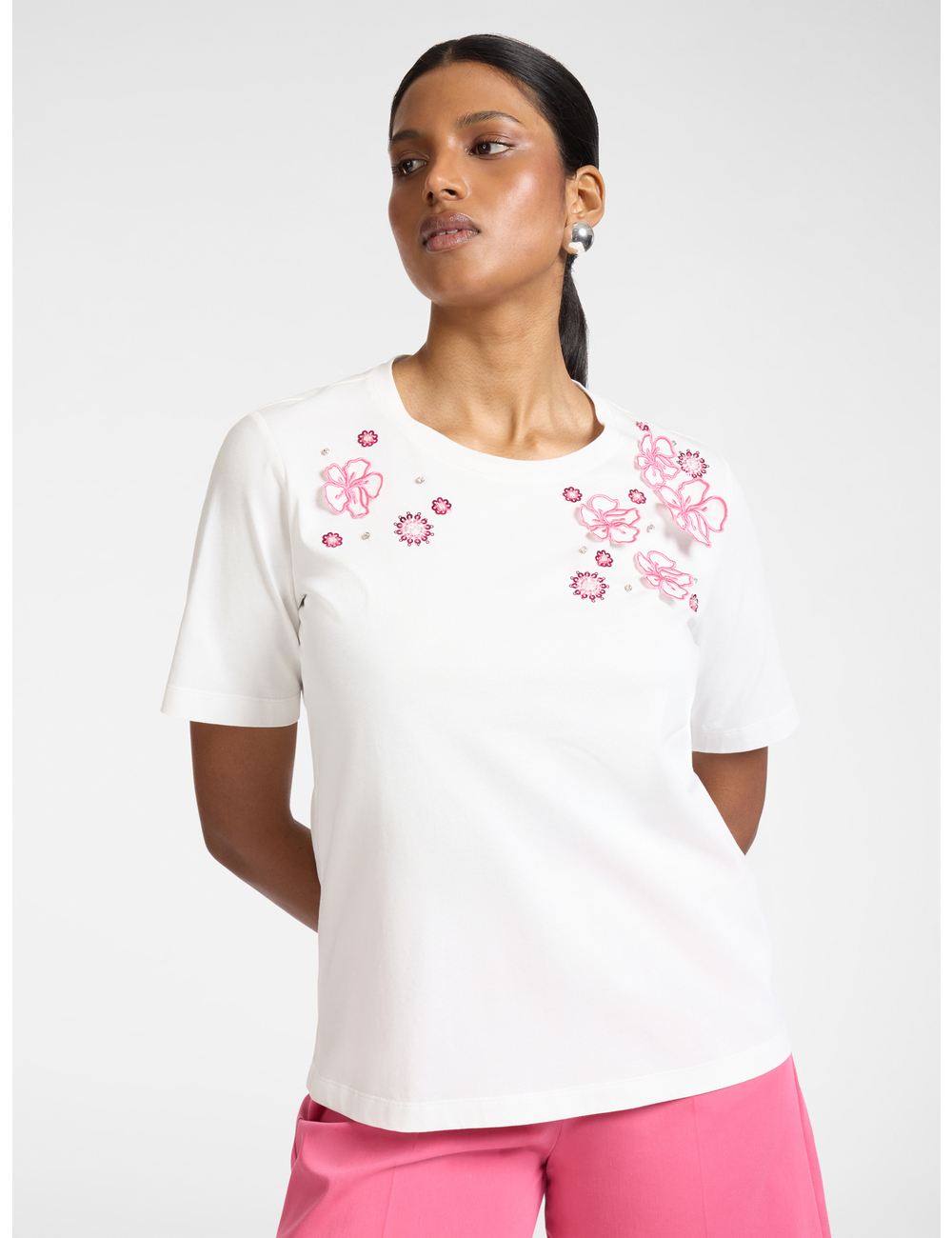 Elena Mirò - Camiseta de algodón con bordados florales