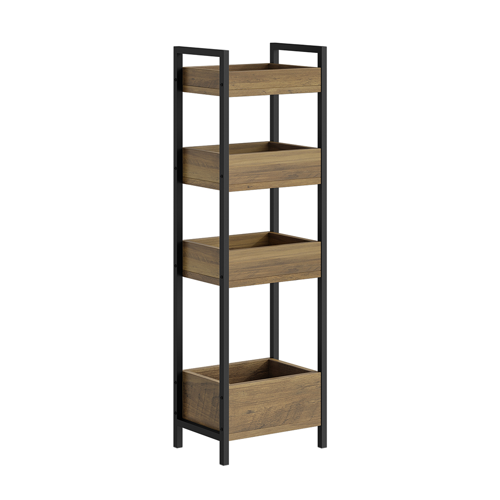 SoBuy Estantería Vertical Industrial con 4 Estantes de Madera y Metal, Marrón/Negro, 90×28×20 cm