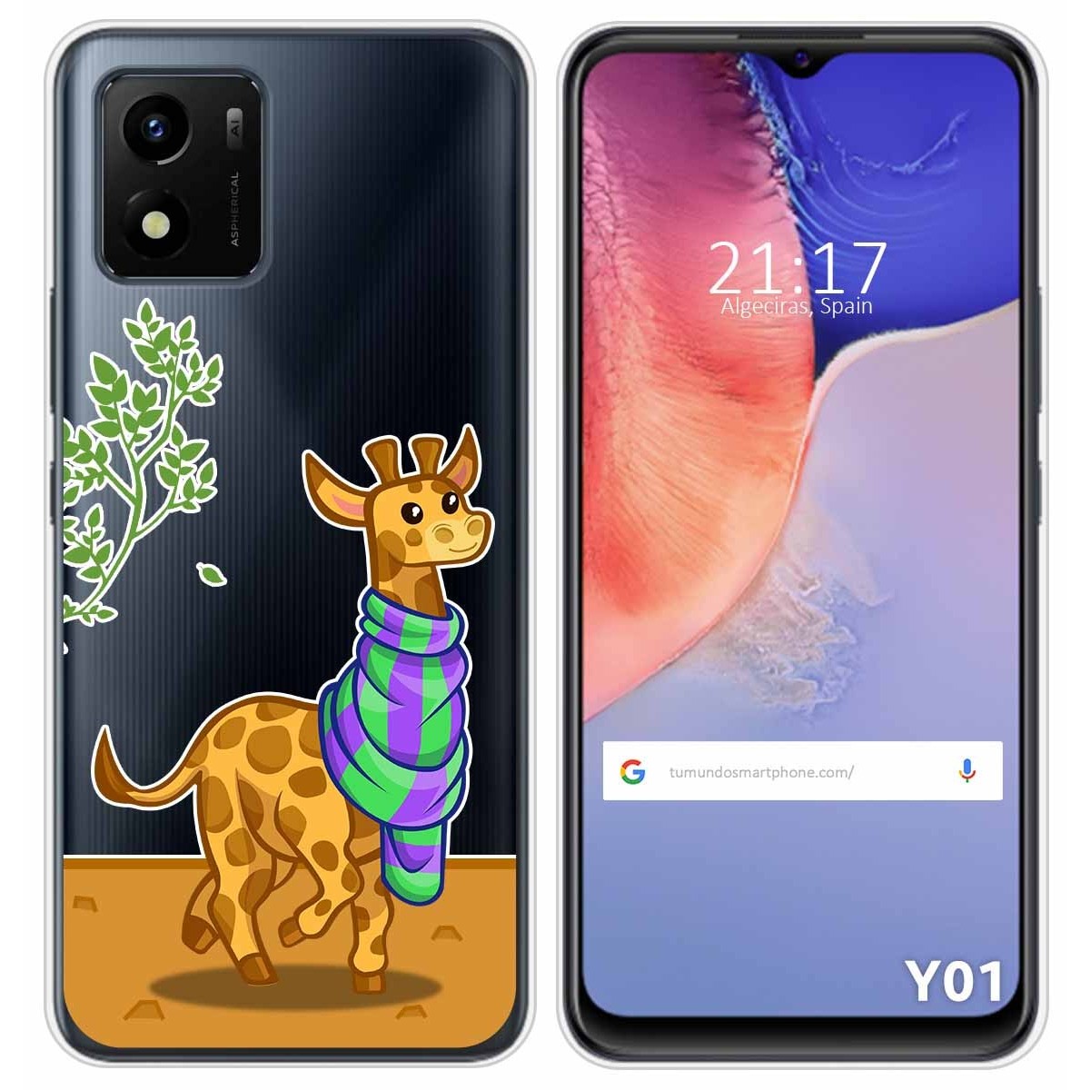 Funda Silicona Transparente para Vivo Y01 diseño Jirafa Dibujos
