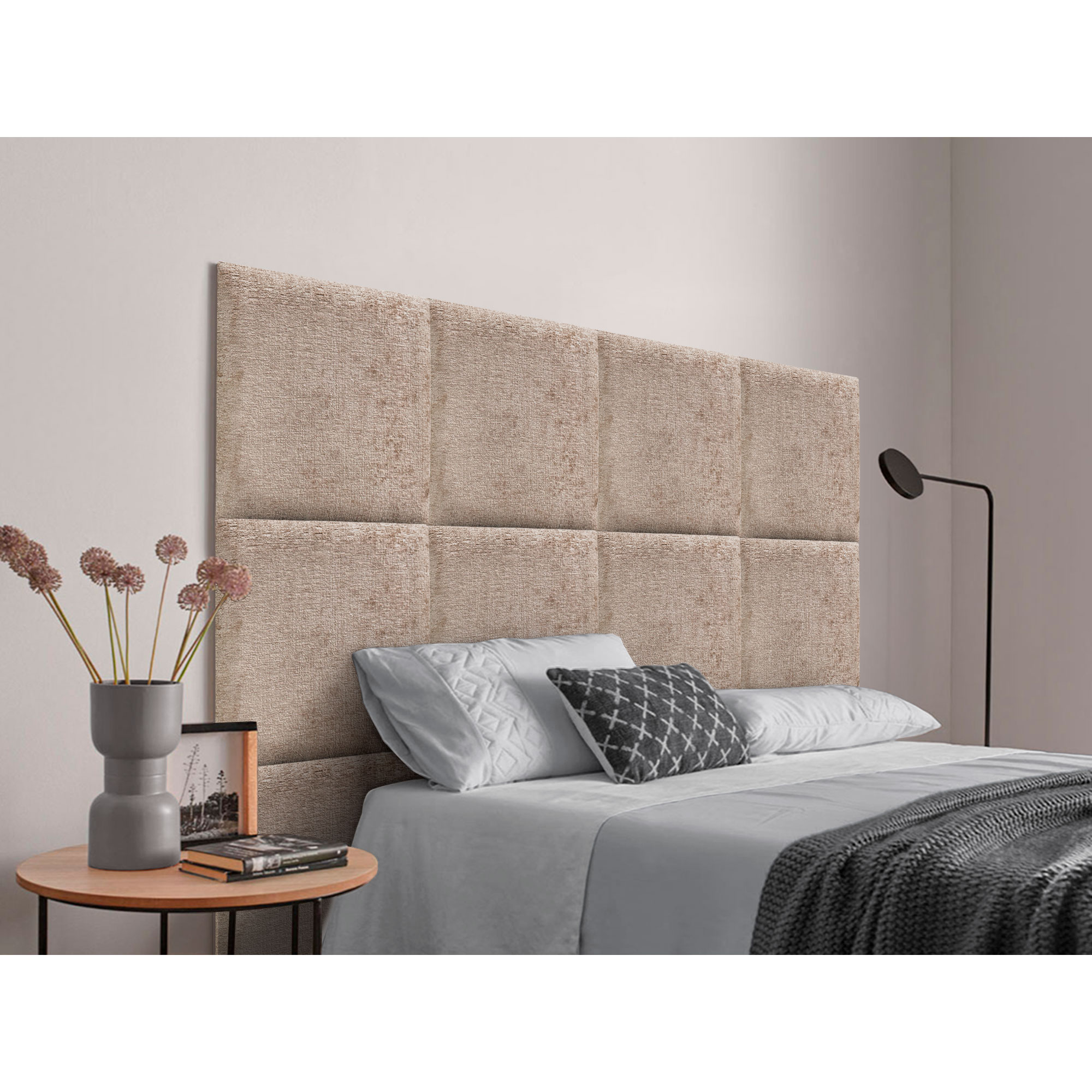 DHOME Cabecero Tapizado Compuesto de Paneles Autoadhesivos Intercambiables de Lana Ecológica Premium Cama Lujo