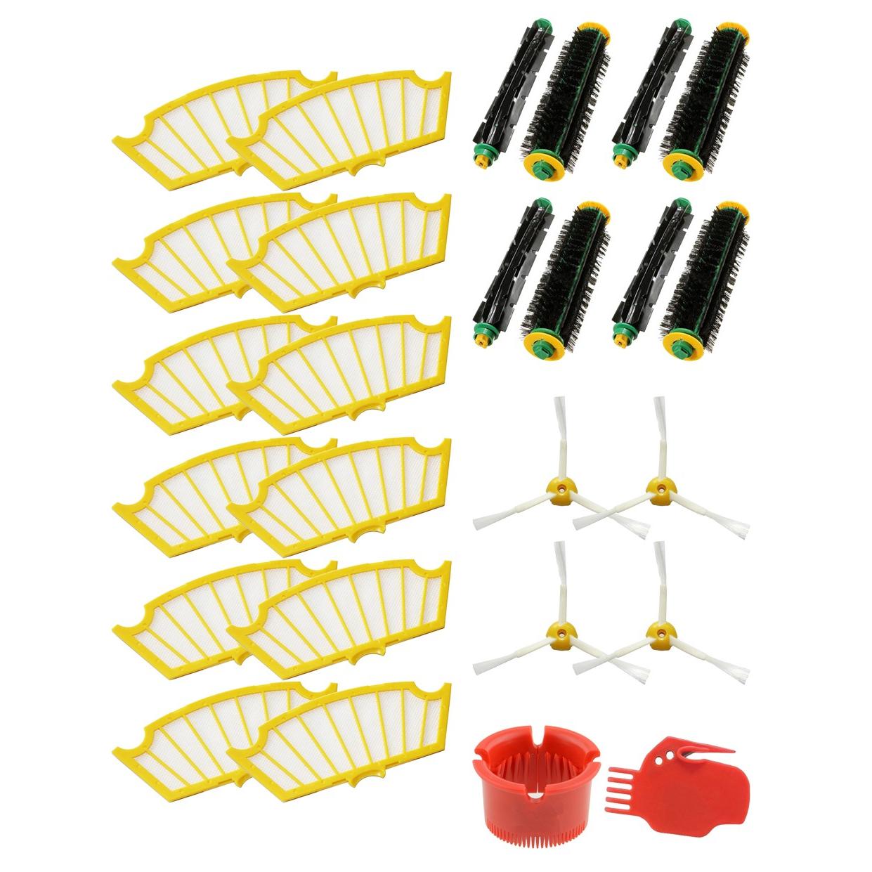 MIRTUX Kit para Roomba serie 500: 12 filtros, 4 Kit de cepillos centrales, 4 cepillos laterales y 2 herramientas de limpieza