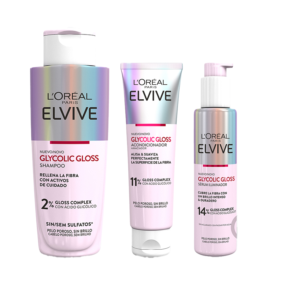 LOréal Paris | Rutina Elvive Glycolic Gloss Con Ácido Glicólico Cabello Suave Y Brillante