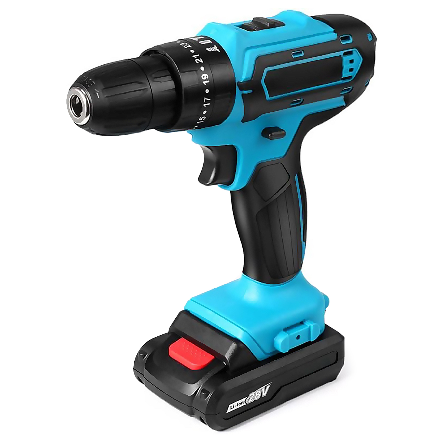 DAM.Juego de herramientas con maletín, taladro eléctrico inalámbrico y 28 accesorios. 20x6x17cm