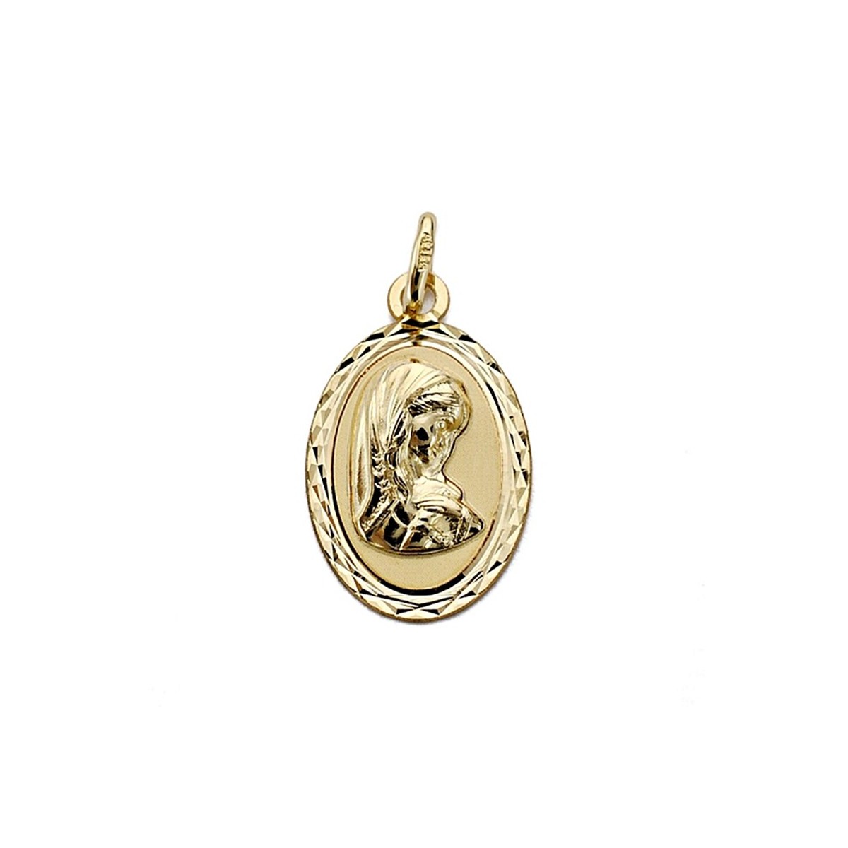 Medalla oro 18k Virgen Nina oval tallada 19mm.
